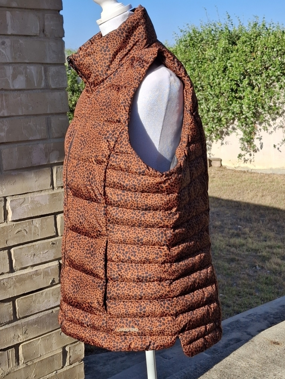 Lands' End Down Puffer Vest Animal Print Burnt Orange Zip Women Size X-Large - Picture 7 of 16